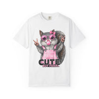 Cute But Feral, Squirrel in Pink Bibs - Comfort Colors | Trendy Women's T-Shirt. Direct to Garment. Printed & Shipped in the USA. Unisex Sizes.
