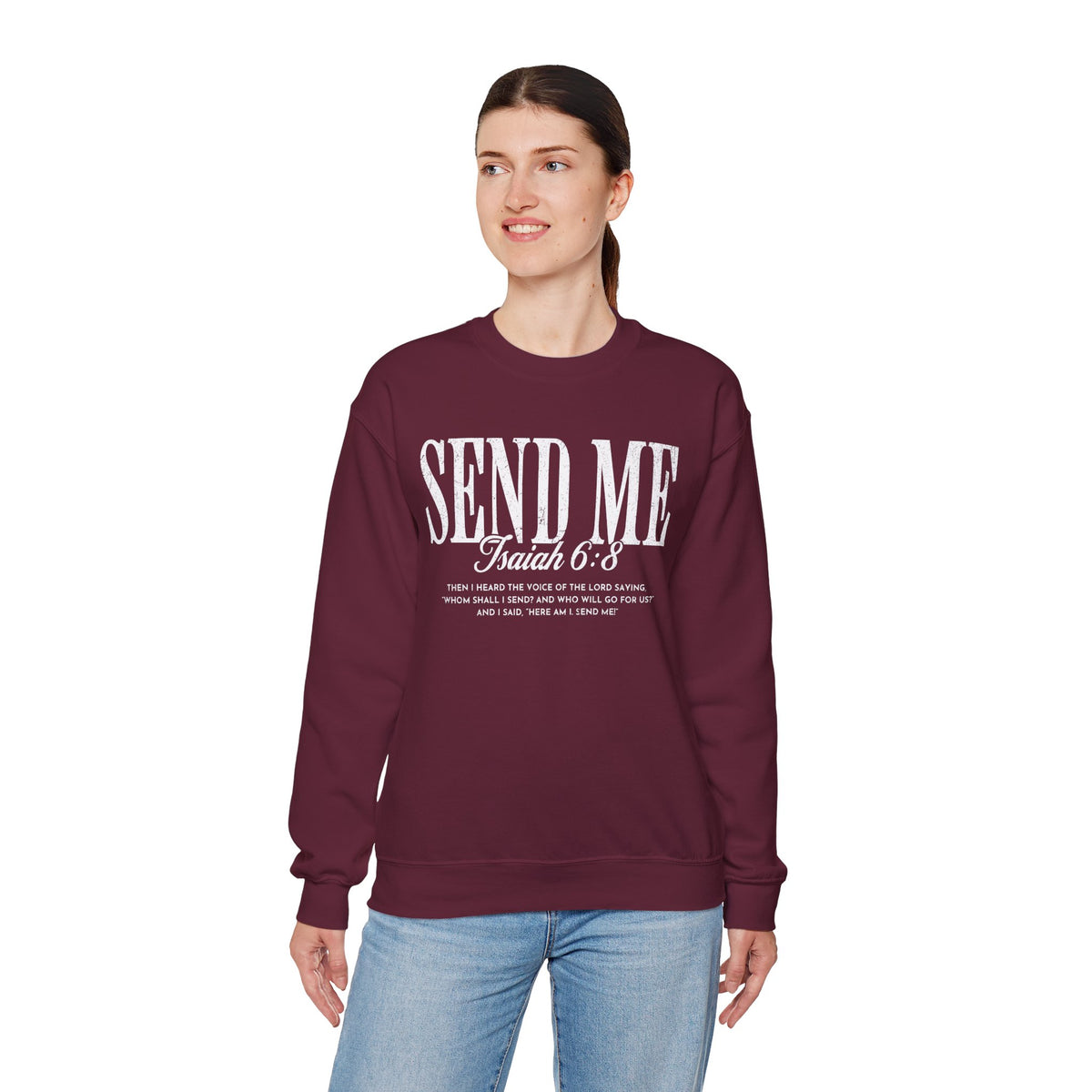 Send Me, Vintage - Faith – Gildan Heavy Blend | Trendy Women’s and Men's Soft Sweatshirt. Direct to Garment. Printed & Shipped in the USA. Unisex Sizes.