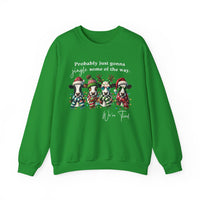 Christmas Cows - Probably Just Gonna Jingle Some Of The Way – Gildan Heavy Blend | Trendy Women’s and Men's Soft Sweatshirt. Direct to Garment. Printed & Shipped in the USA. Unisex Sizes.