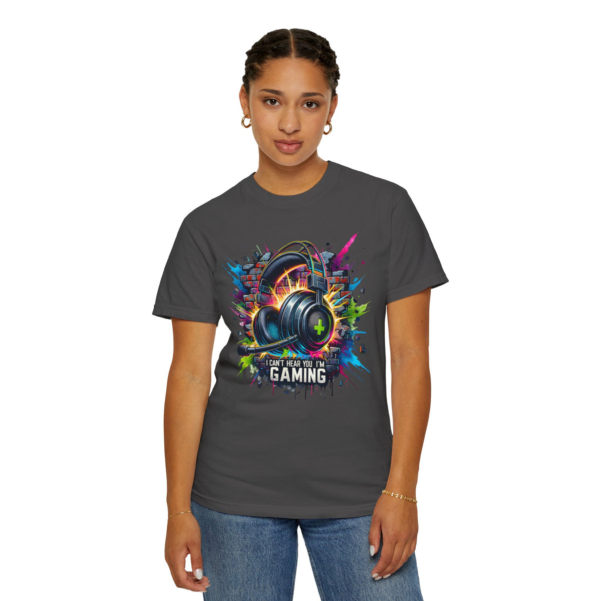 Gaming Headset I Can't Hear You, I'm Gaming - Comfort Colors | Trendy Men's And Women's T-Shirt. Direct to Garment. Printed & Shipped in the USA. Unisex Sizes.
