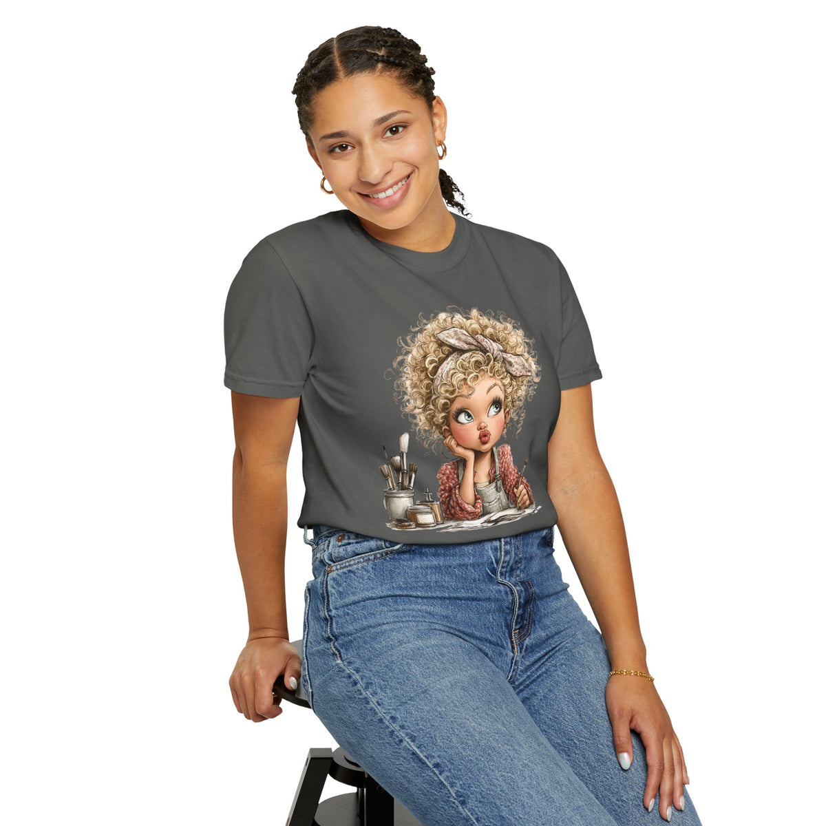 Cute Artist Curly Girl - Comfort Colors | Trendy Women's T-Shirt. Direct to Garment. Printed & Shipped in the USA. Unisex Sizes.