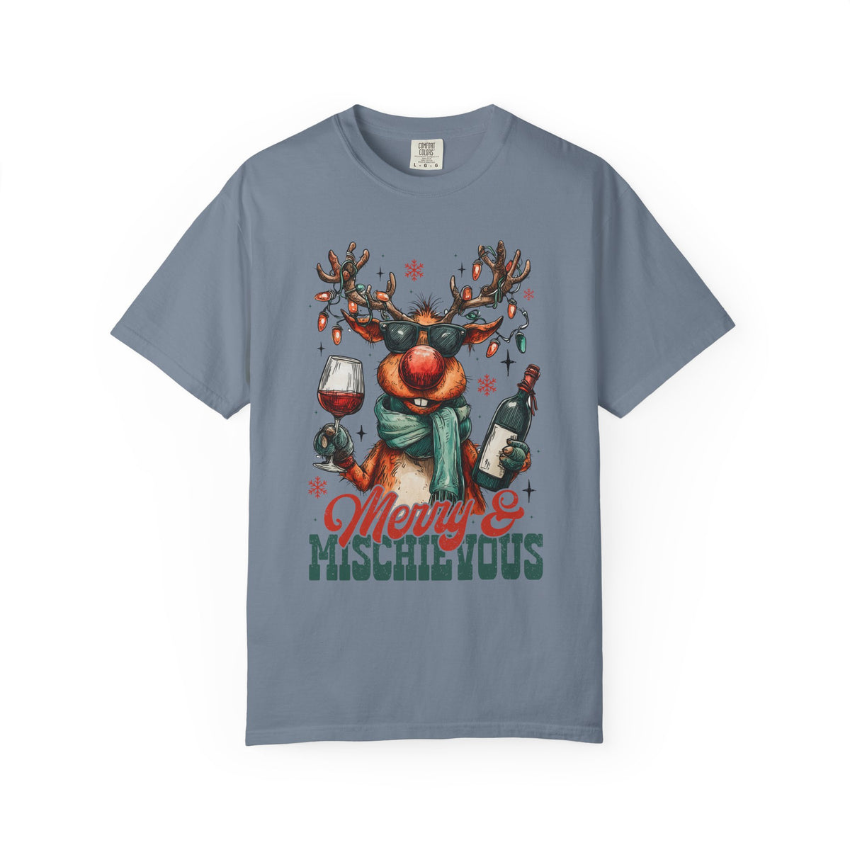 Merry & Mischievous Reindeer - Comfort Colors | Trendy Women's and Men's T-Shirt. Direct to Garment. Printed & Shipped in the USA. Unisex Sizes.