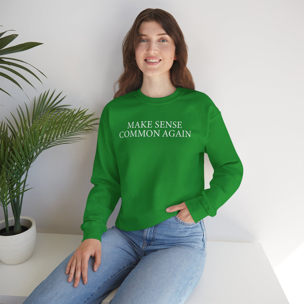 Make Sense Common Again – Gildan Heavy Blend | Trendy Men's and Women’s Soft Sweatshirt. Direct to Garment. Printed & Shipped in the USA. Unisex Sizes.