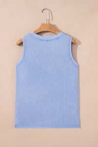 Mineral Wash (Sky Blue) Sleeveless Top with Chest Pocket