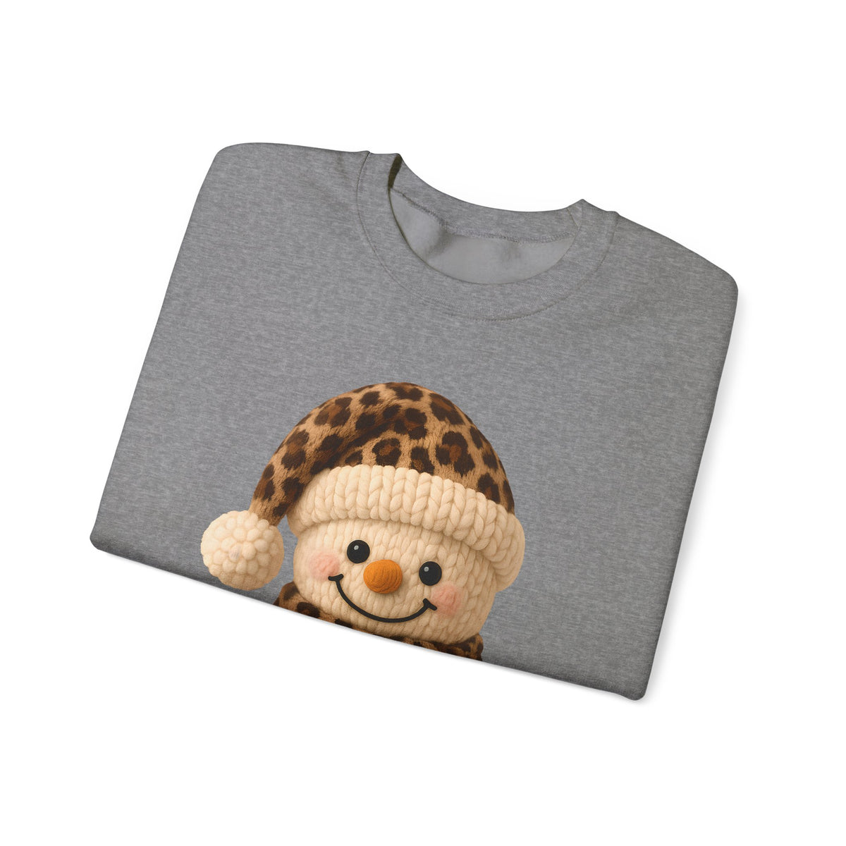 Cute Leopard Faux Knit Snowman Winter – Gildan Heavy Blend | Trendy Women’s Soft Sweatshirt. Direct to Garment. Printed & Shipped in the USA. Unisex Sizes.