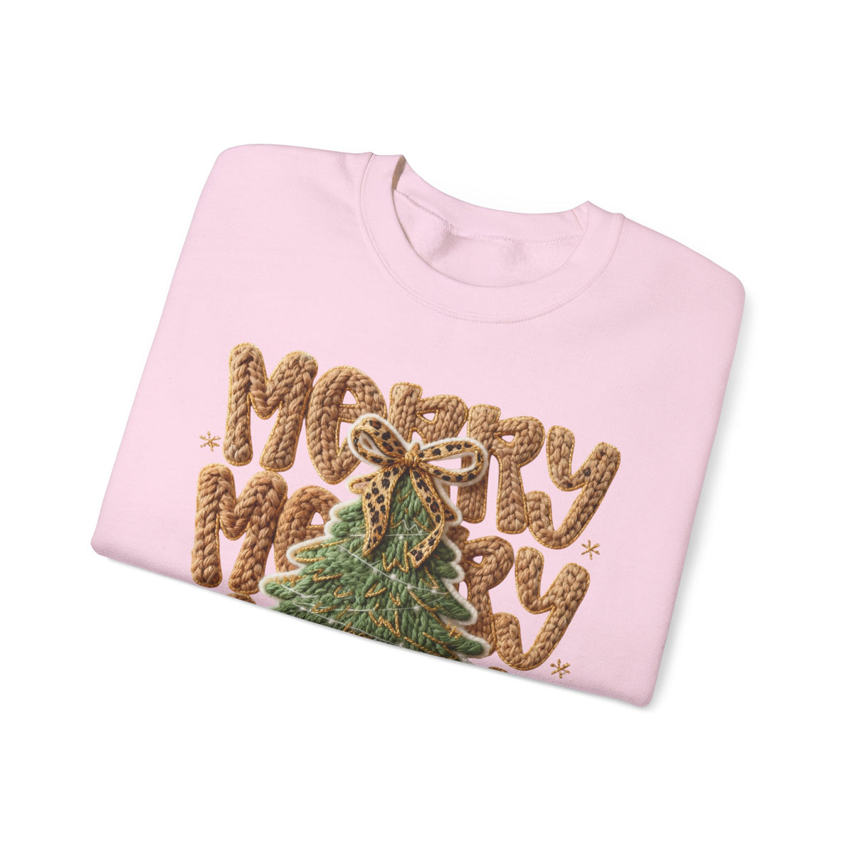 Merry Merry Merry Christmas, Faux Latch Hook Yarn – Gildan Heavy Blend | Trendy Women’s Soft Sweatshirt. Direct to Garment. Printed & Shipped in the USA. Unisex Sizes.