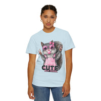 Cute But Feral, Squirrel in Pink Bibs - Comfort Colors | Trendy Women's T-Shirt. Direct to Garment. Printed & Shipped in the USA. Unisex Sizes.