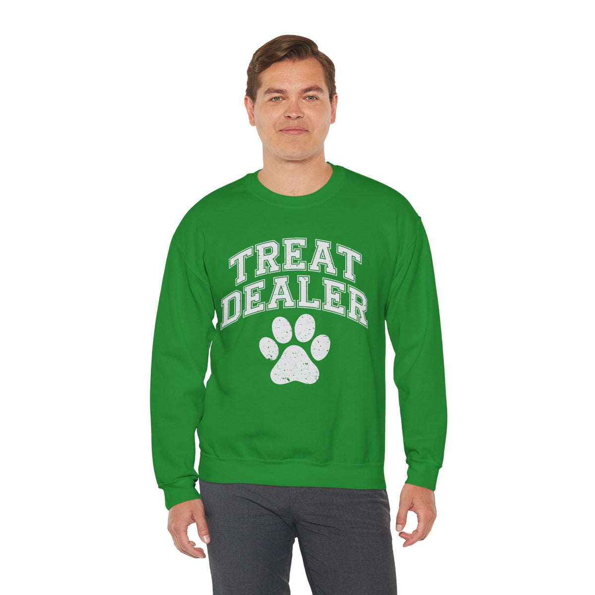 Treat Dealer, Dog Lover – Gildan Heavy Blend | Trendy Men's and Women’s Soft Sweatshirt. Direct to Garment. Printed & Shipped in the USA. Unisex Sizes.