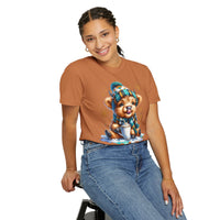 Winter Baby Highland Cow with Cocoa  - Comfort Colors | Trendy Women's T-Shirt. Direct to Garment. Printed & Shipped in the USA. Unisex Sizes.