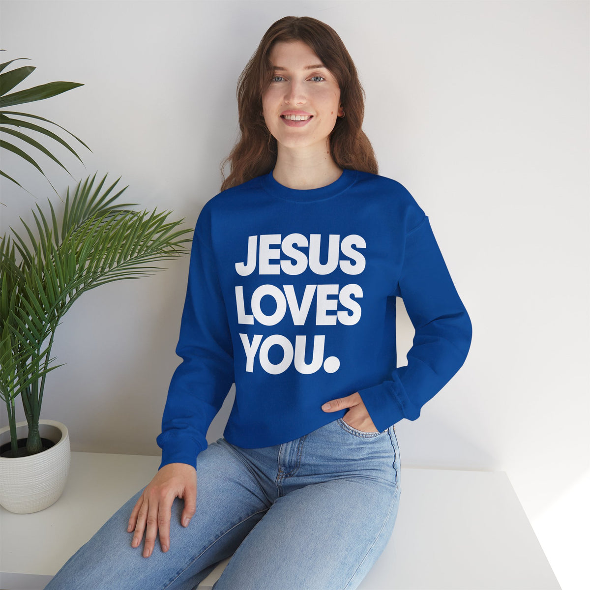 Jesus Loves You – Gildan Heavy Blend | Trendy Women’s and Men's Soft Sweatshirt. Direct to Garment. Printed & Shipped in the USA. Unisex Sizes.