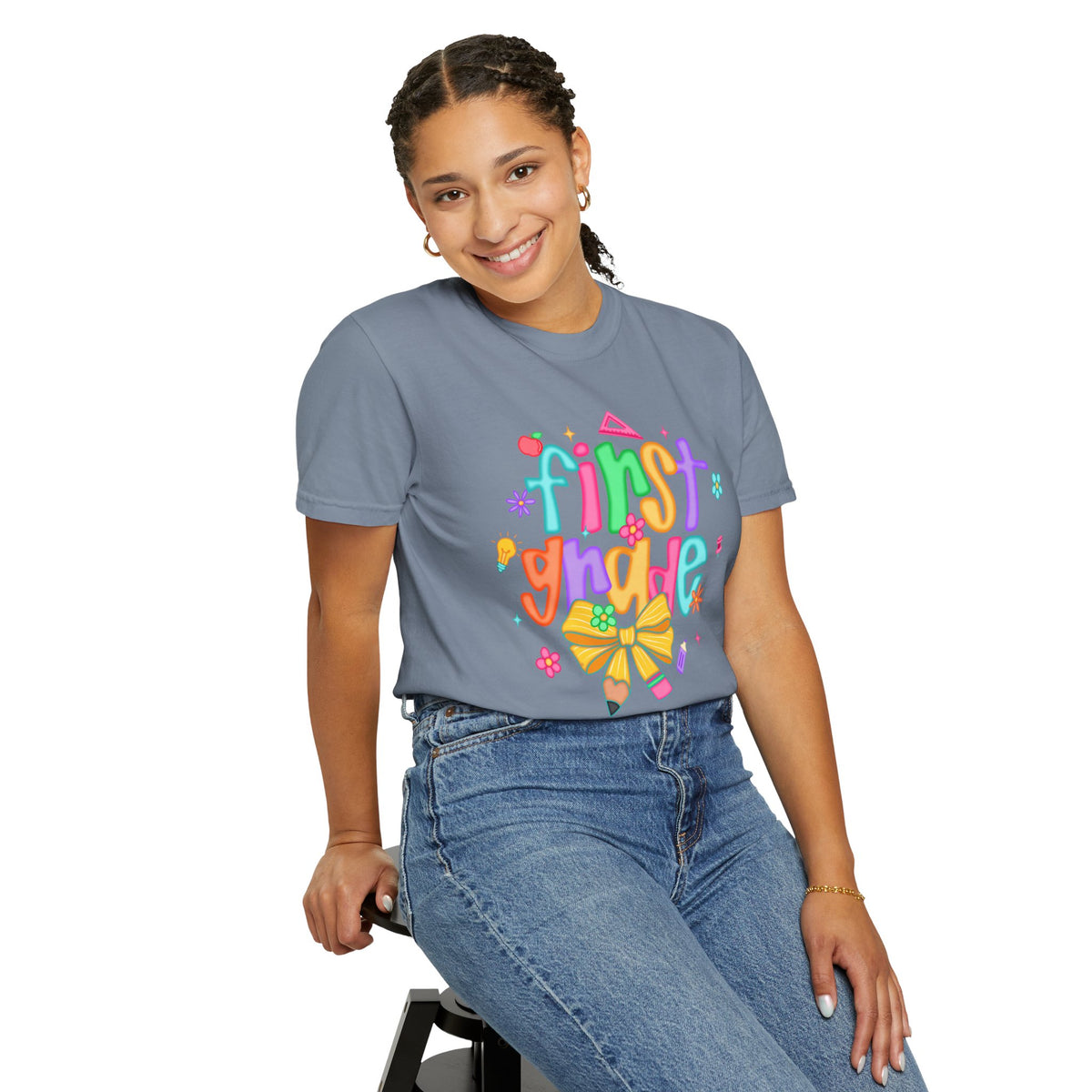 Coquette First Grade Pencil Bow - Comfort Colors | Trendy Women's T-Shirt. Direct to Garment. Printed & Shipped in the USA. Unisex Sizes.