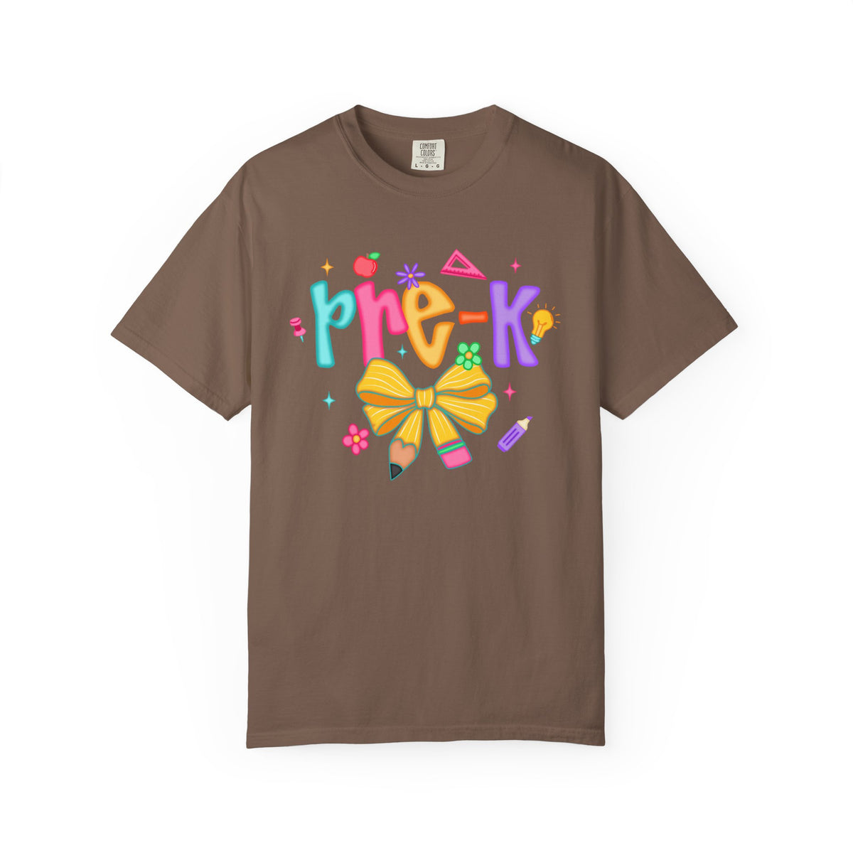 Coquette Pre-K Pencil Bow - Comfort Colors | Trendy Women's T-Shirt. Direct to Garment. Printed & Shipped in the USA. Unisex Sizes.