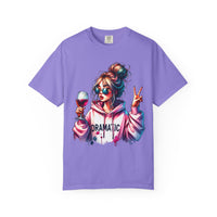 Dramatic Girl With Wine Messy Bun Peace Sign  - Comfort Colors | Trendy Women's T-Shirt. Direct to Garment. Printed & Shipped in the USA. Unisex Sizes.