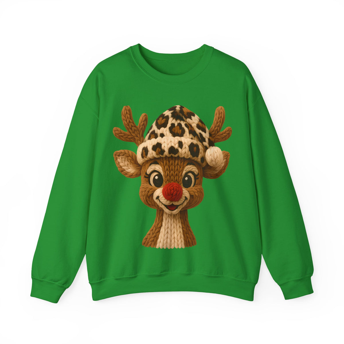 Rudolph Reindeer Leopard Santa Hat Christmas – Gildan Heavy Blend | Trendy Women’s Soft Sweatshirt. Direct to Garment. Printed & Shipped in the USA. Unisex Sizes.