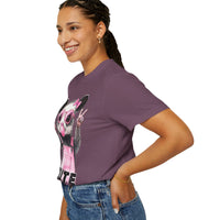 Cute But Feral, Possum in Pink Bibs - Comfort Colors | Trendy Women's T-Shirt. Direct to Garment. Printed & Shipped in the USA. Unisex Sizes.