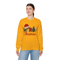 Merry Christmas Faux Yarn w/Santa Hat & Tree – Gildan Heavy Blend | Trendy Women’s Soft Sweatshirt. Direct to Garment. Printed & Shipped in the USA. Unisex Sizes.