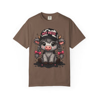 Cute Highland Cow 'Hot Mess' In Braids  - Comfort Colors | Trendy Women's T-Shirt. Direct to Garment. Printed & Shipped in the USA. Unisex Sizes.