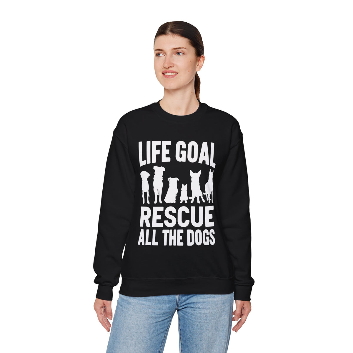 Life Goal Rescue All The Dogs – Gildan Heavy Blend | Trendy Men's and Women’s Soft Sweatshirt. Direct to Garment. Printed & Shipped in the USA. Unisex Sizes.