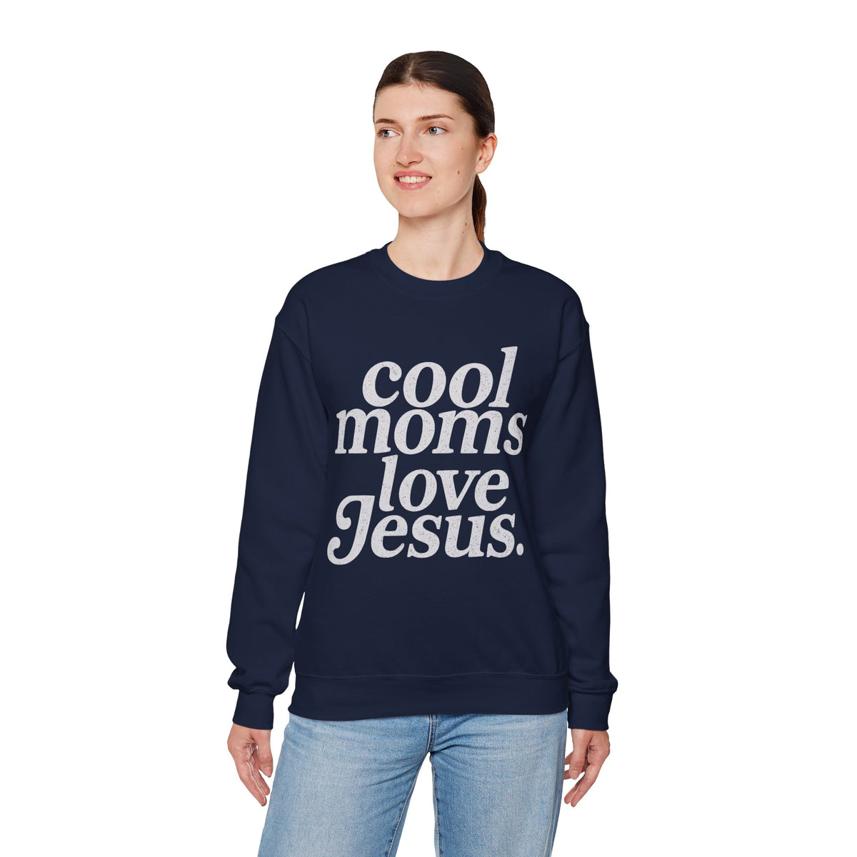 Cool Moms Love Jesus, Vintage – Gildan Heavy Blend | Trendy Women’s Soft Sweatshirt. Direct to Garment. Printed & Shipped in the USA. Unisex Sizes.
