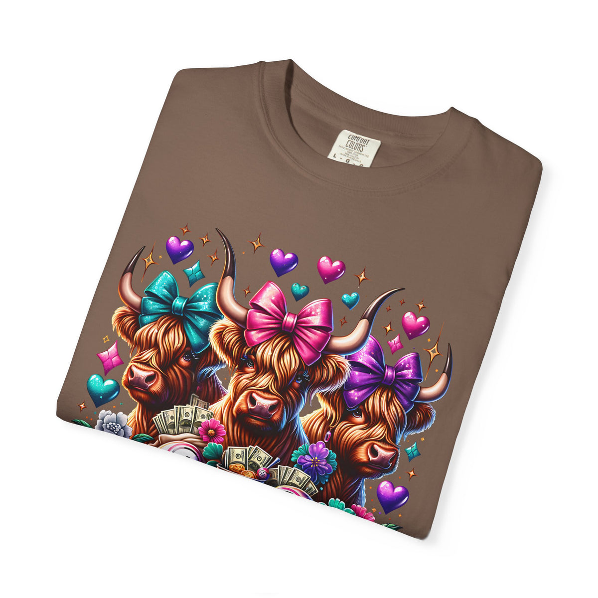 Cute Highland Cows Bingo Squad - Comfort Colors | Trendy Women's T-Shirt. Direct to Garment. Printed & Shipped in the USA. Unisex Sizes.
