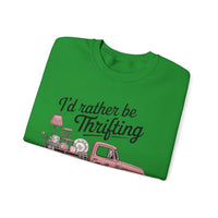 I'd Rather Be Thrifting. Pink Vintage Truck – Gildan Heavy Blend | Trendy Women’s Soft Sweatshirt. Direct to Garment. Printed & Shipped in the USA. Unisex Sizes.