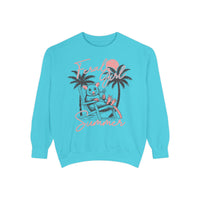 Feral Girl Summer, Possum on a Beach - Comfort Colors | Trendy Women's Sweatshirt. Direct to Garment. Printed & Shipped in the USA. Unisex Sizes.