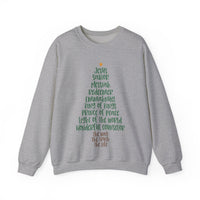 Jesus Names Christmas Tree – Gildan Heavy Blend | Trendy Women’s Soft Sweatshirt. Direct to Garment. Printed & Shipped in the USA. Unisex Sizes.
