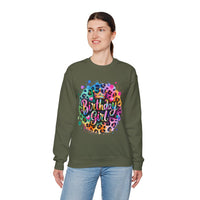 Birthday Girl, Neon Leopard – Gildan Heavy Blend | Trendy Women’s Soft Sweatshirt. Direct to Garment. Printed & Shipped in the USA. Unisex Sizes.