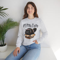 If I Fits I Sits, Cat in a Box – Gildan Heavy Blend | Trendy Women’s and Men's Soft Sweatshirt. Direct to Garment. Printed & Shipped in the USA. Unisex Sizes.