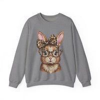 Bunny with Leopard Glasses and Bow – Gildan Heavy Blend | Trendy Women’s Soft Sweatshirt. Direct to Garment. Printed & Shipped in the USA. Unisex Sizes.