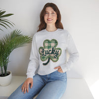 Lucky Shamrock Faux Knit – Gildan Heavy Blend | Trendy Men's and Women’s Soft Sweatshirt. Direct to Garment. Printed & Shipped in the USA. Unisex Sizes.