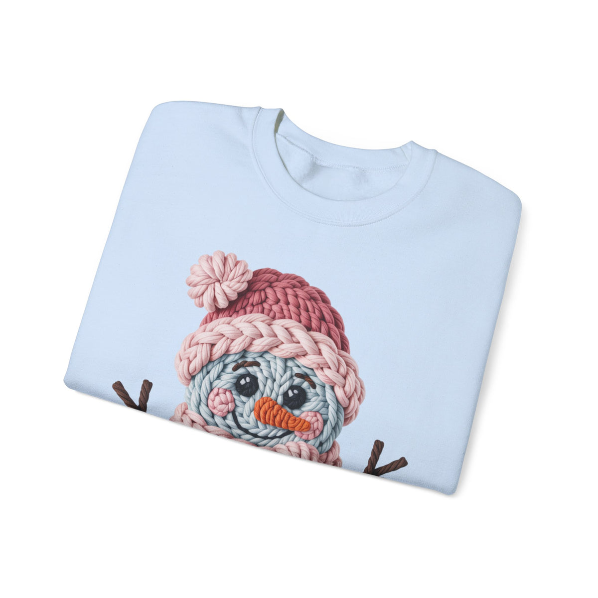 Cute Yarn Snowman - Pink Scarf Faux Yarn – Gildan Heavy Blend | Trendy Women’s Soft Sweatshirt. Direct to Garment. Printed & Shipped in the USA. Unisex Sizes.