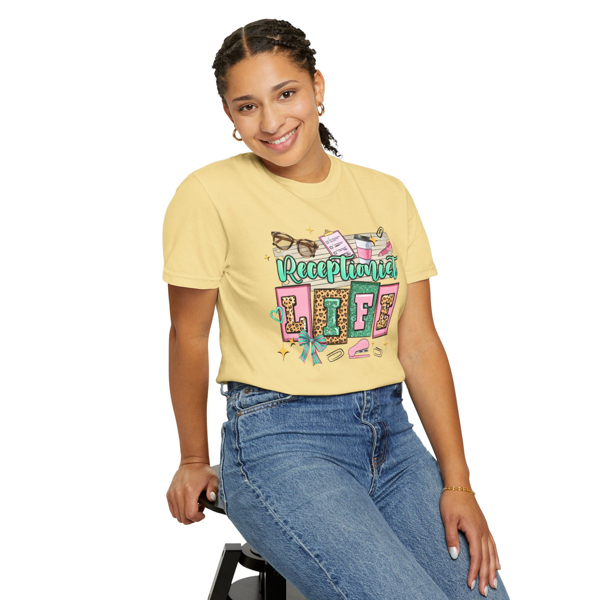 Receptionist Life - Comfort Colors | Trendy Women's T-Shirt. Direct to Garment. Printed & Shipped in the USA. Unisex Sizes.