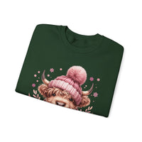 Cozy Highland Cow, Winter Coffee Mug & Scarf Pink – Gildan Heavy Blend | Trendy Women’s Soft Sweatshirt. Direct to Garment. Printed & Shipped in the USA. Unisex Sizes.