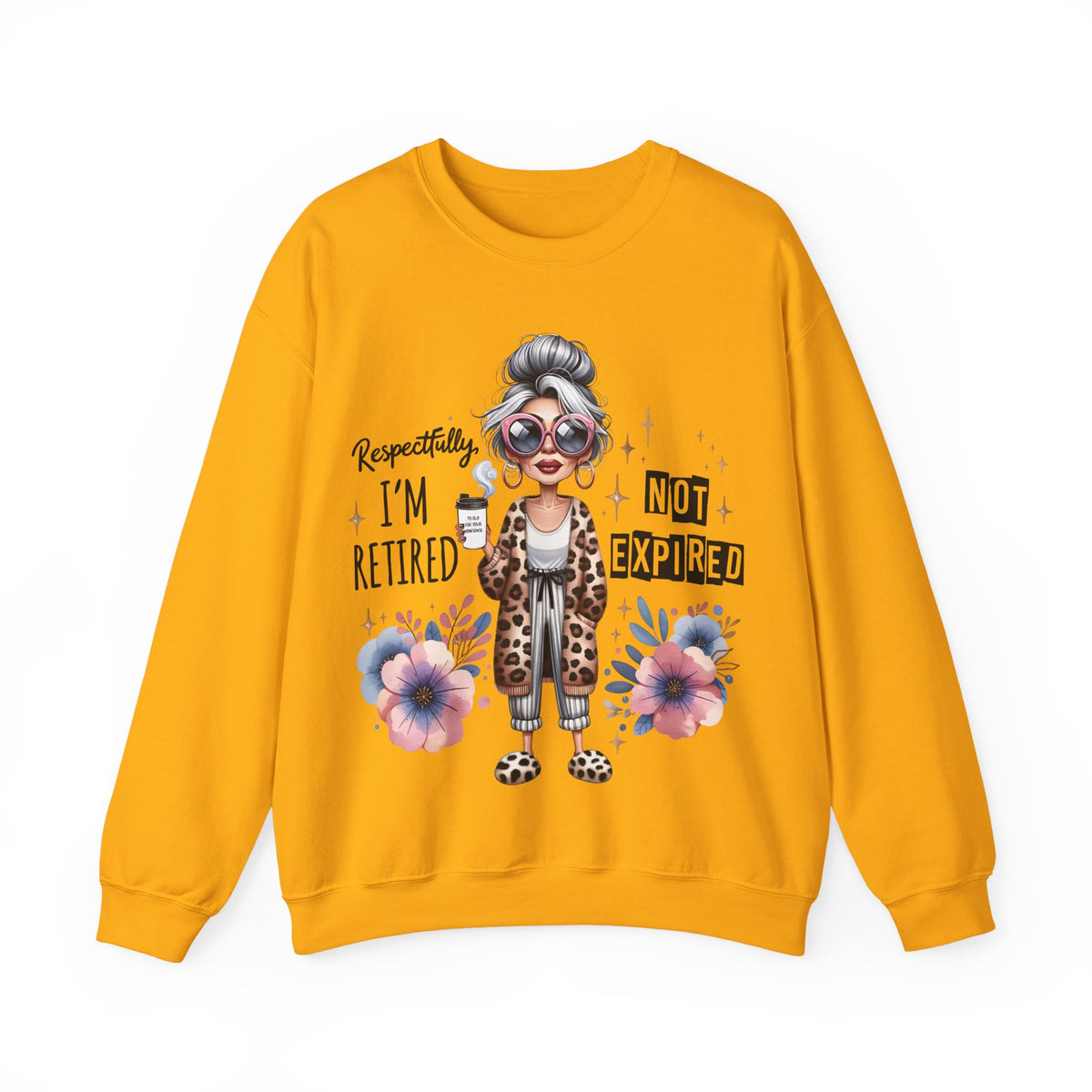 Retired Not Expired Crewneck Sweatshirt — Funny Retro Grandma Graphic