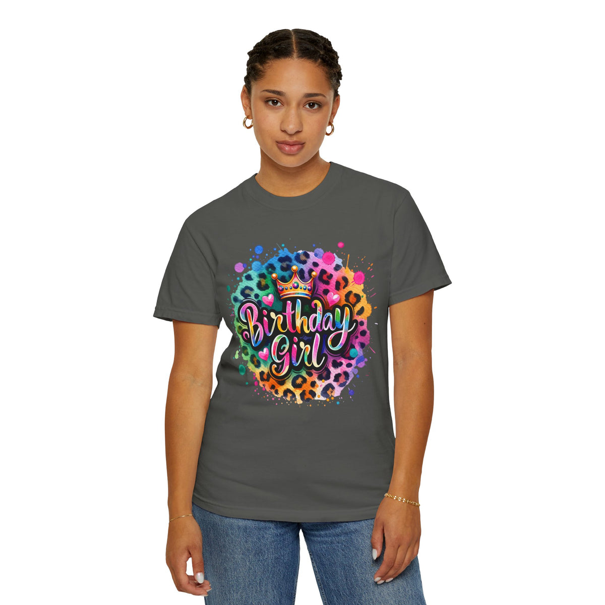 Birthday Girl, Neon Leopard - Comfort Colors | Trendy Women's T-Shirt. Direct to Garment. Printed & Shipped in the USA. Unisex Sizes.