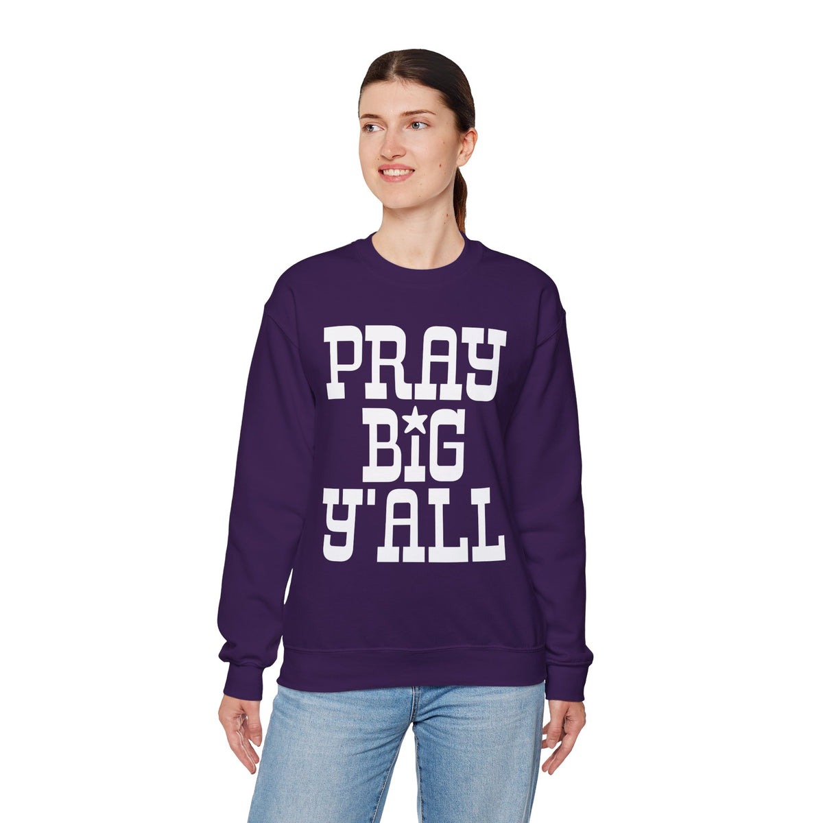 Pray Big Y'all – Gildan Heavy Blend | Trendy Women’s and Men's Soft Sweatshirt. Direct to Garment. Printed & Shipped in the USA. Unisex Sizes.