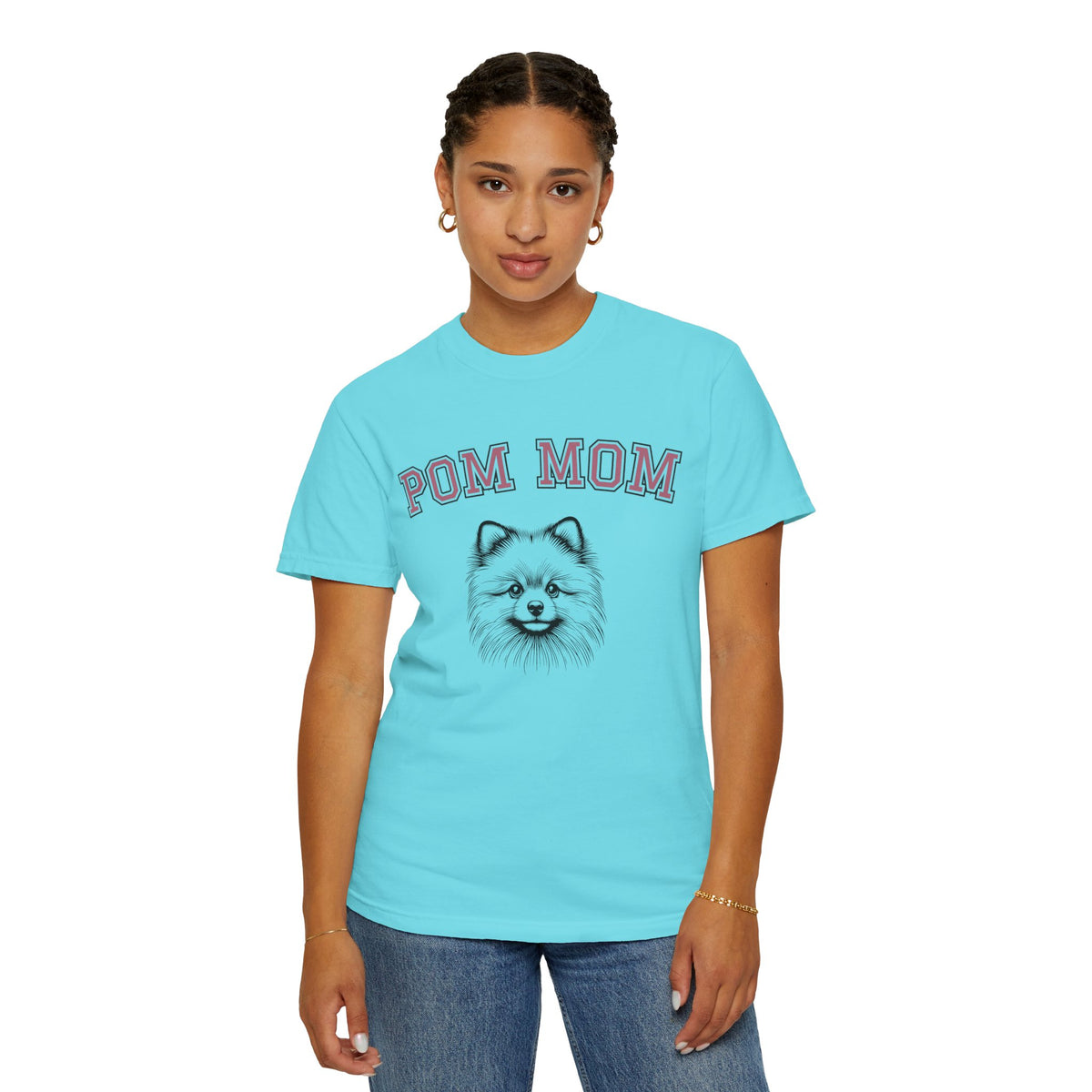 Pom Mom, Varsity - Comfort Colors | Trendy Women's T-Shirt. Direct to Garment. Printed & Shipped in the USA. Unisex Sizes.