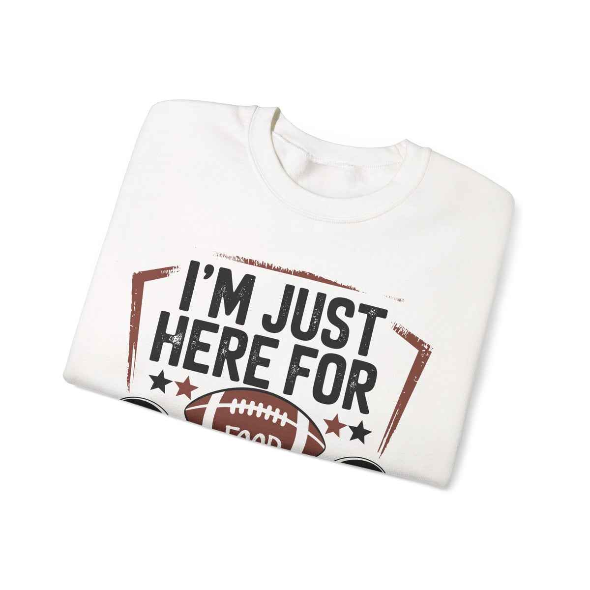 I'm Just Here for Food and Commercials – Gildan Heavy Blend | Trendy Women’s and Men's Soft Sweatshirt. Direct to Garment. Printed & Shipped in the USA. Unisex Sizes.