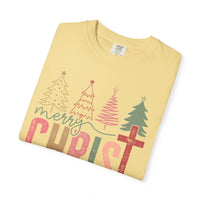 Merry ChrisTmas Christian Faith Graphic - Comfort Colors | Trendy Women's T-Shirt. Direct to Garment. Printed & Shipped in the USA. Unisex Sizes.