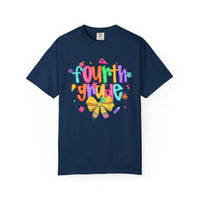 Coquette Fourth Grade Pencil Bow - Comfort Colors | Trendy Women's T-Shirt. Direct to Garment. Printed & Shipped in the USA. Unisex Sizes.
