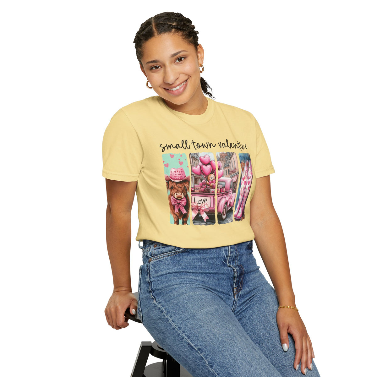 Small Town Valentine - Comfort Colors | Trendy Women's T-Shirt. Direct to Garment. Printed & Shipped in the USA. Unisex Sizes.
