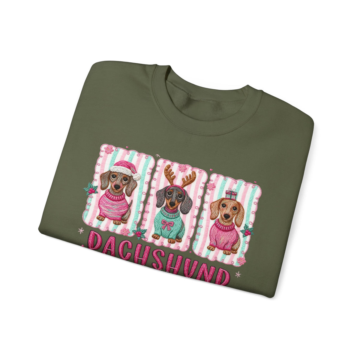Dachshund Through the Snow – Gildan Heavy Blend | Trendy Women’s Soft Sweatshirt. Direct to Garment. Printed & Shipped in the USA. Unisex Sizes.
