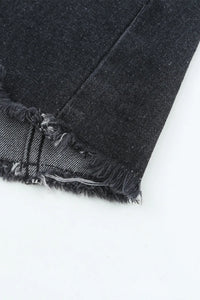 Ella Black Jean Jacket, Distressed w/Raw Hem