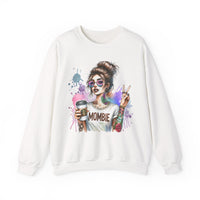 Cool Mombie with Coffee Peace Tattoo - Tired Mom – Gildan Heavy Blend | Trendy Women’s Soft Sweatshirt. Direct to Garment. Printed & Shipped in the USA. Unisex Sizes.