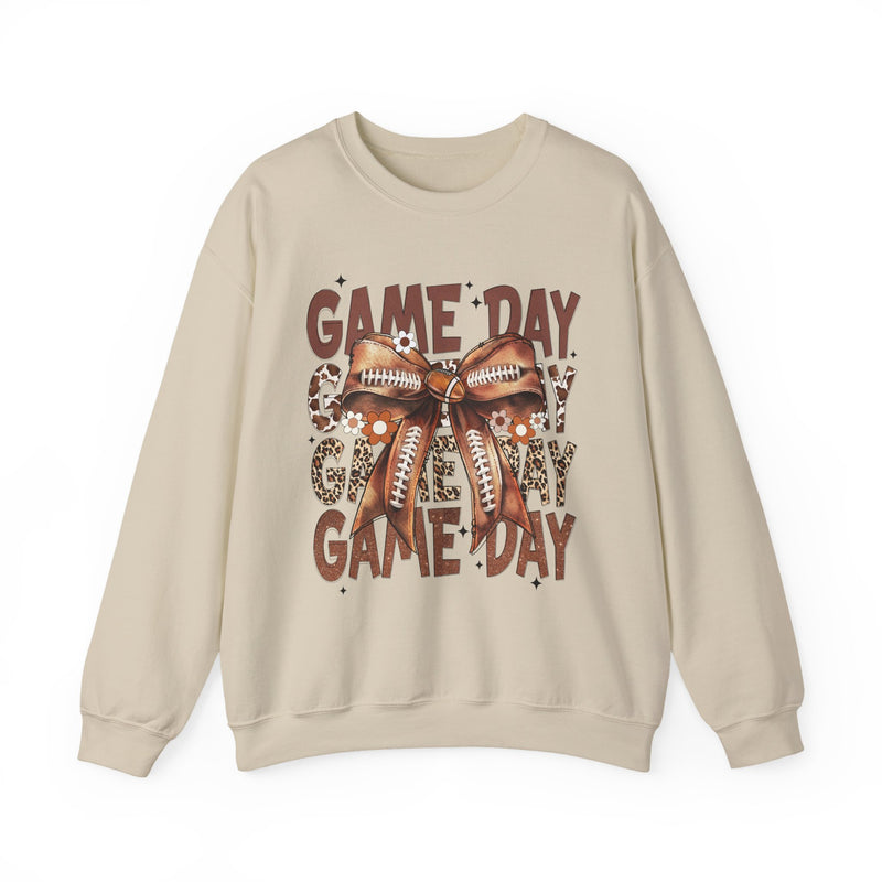 Game Day - Football Bow – Gildan Heavy Blend | Trendy Women’s Soft Sweatshirt. Direct to Garment. Printed & Shipped in the USA. Unisex Sizes.