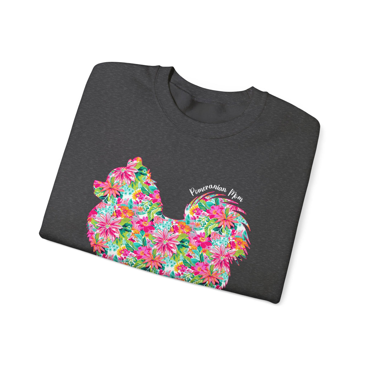 Pomeranian Mom, Floral – Gildan Heavy Blend | Trendy Women’s Soft Sweatshirt. Direct to Garment. Printed & Shipped in the USA. Unisex Sizes.
