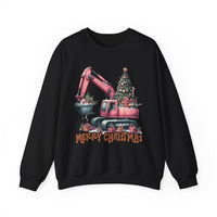 Excavator Merry Christmas Construction – Gildan Heavy Blend | Trendy Women’s Soft Sweatshirt. Direct to Garment. Printed & Shipped in the USA. Unisex Sizes.
