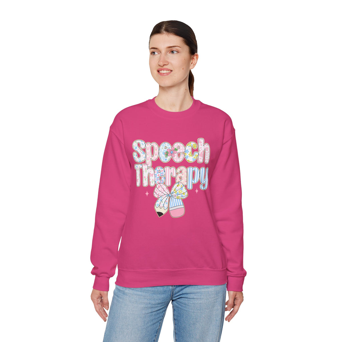 Speech Therapy - Pink Blue Coquette – Gildan Heavy Blend | Trendy Women’s Soft Sweatshirt. Direct to Garment. Printed & Shipped in the USA. Unisex Sizes.