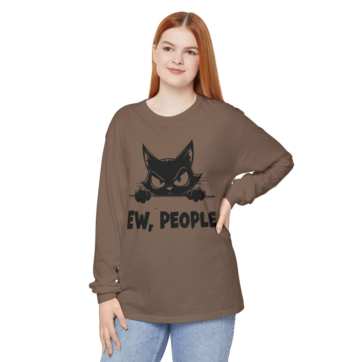 Ew People, Grumpy Cat - Comfort Colors | Trendy Women's and Men's Long Sleeve T-Shirt. Direct to Garment. Printed & Shipped in the USA. Unisex Sizes.